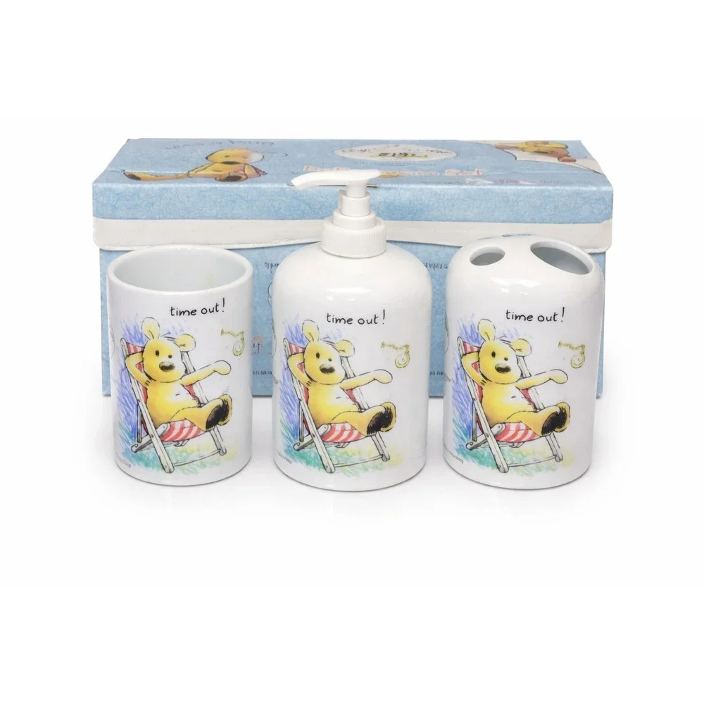 Newton's Law A Modern Bear Bathroom Set Rory Tyger‎ 3 Pc Ceramic Cup Soap...